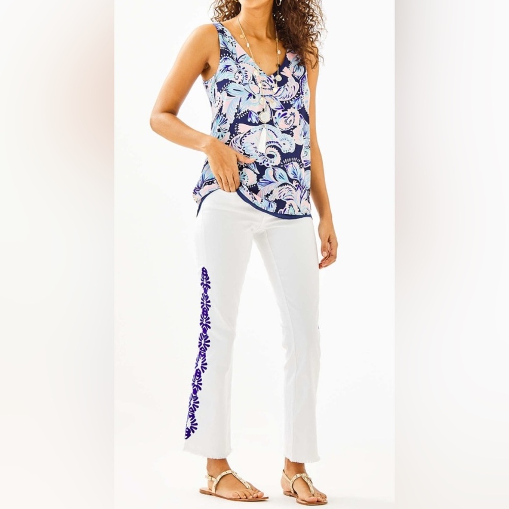 Lilly Pulitzer South Ocean Crop Flare Jeans White Size 12